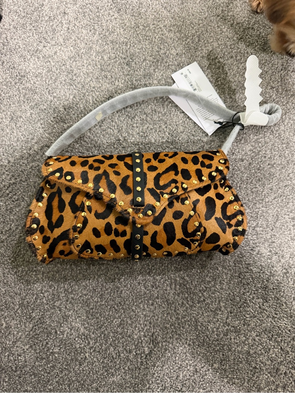 Aimee Kestenberg Leopard Print Studded Shoulder Bag in Brown and Black